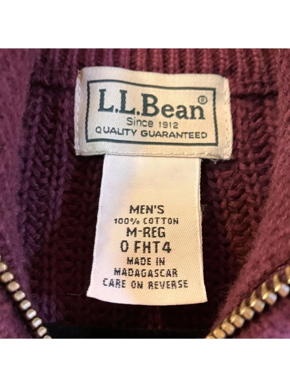 L.L.Bean Mens Vintage Y2K Full Zip Cardigan Sweater Medium Reg. Burgundy FA EXC